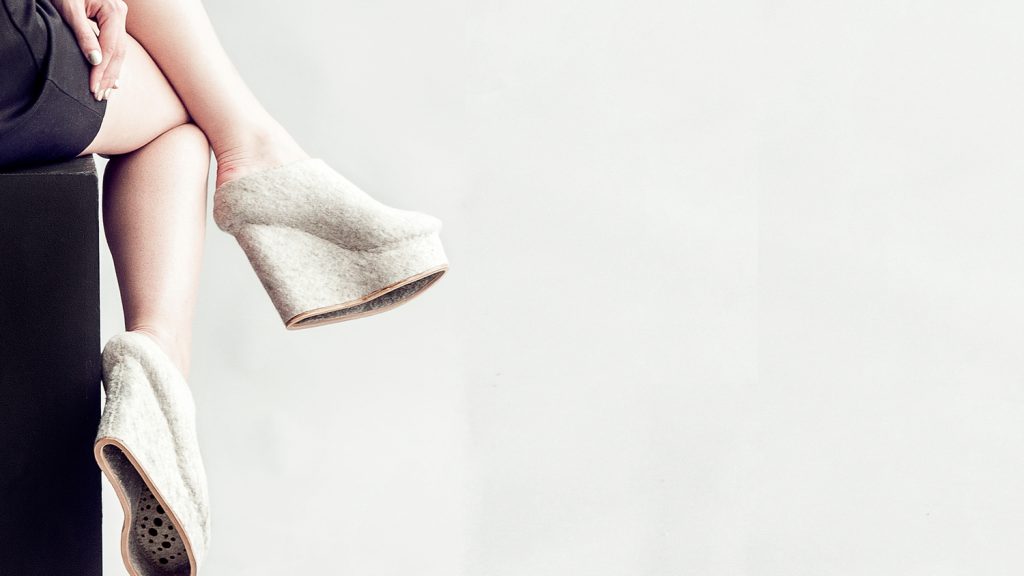 Grey felt shoes by Liz Ciokajlo
